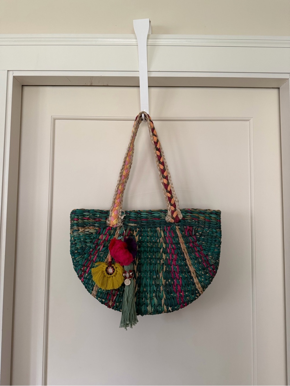 Anthropologie Vineet Bahl Braided Straw Tote — Pom Poms & Tassels